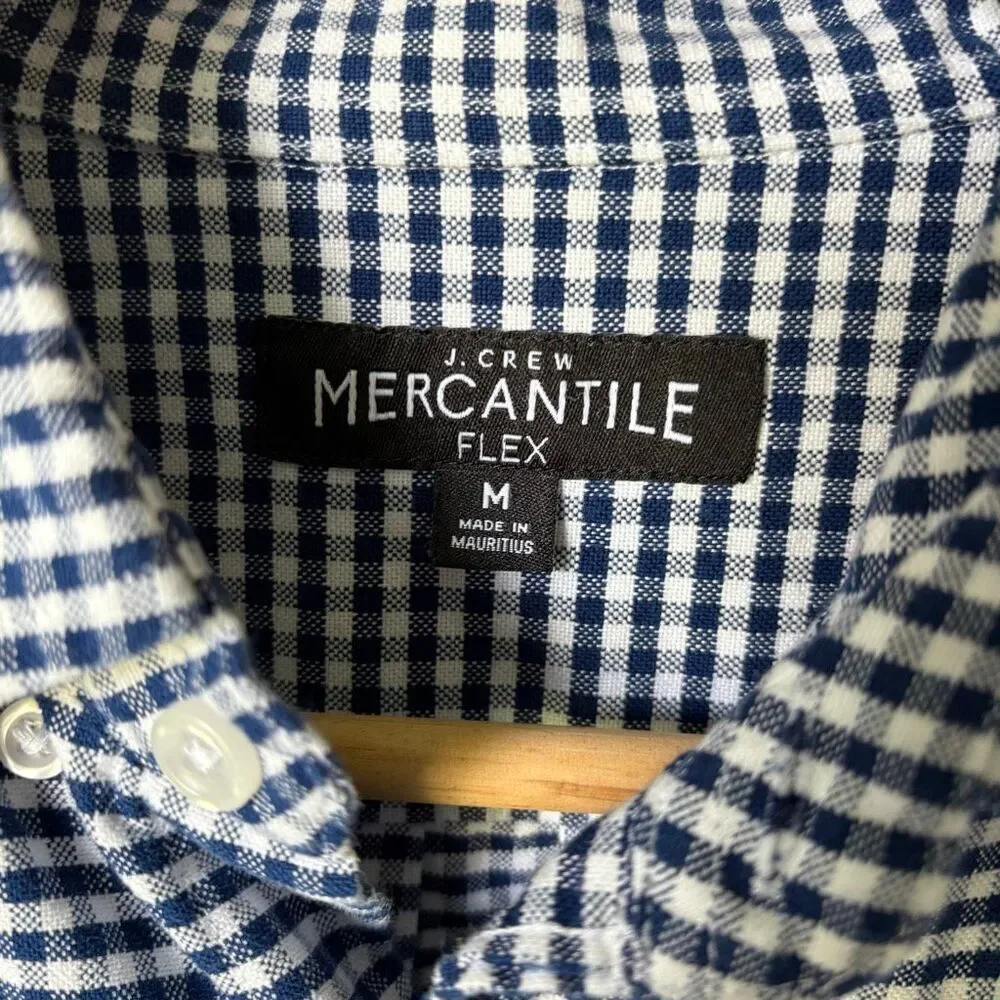 J.Crew Mens Classic Fit Flex Navy Gingham Button Down Shirt Size L Heritage